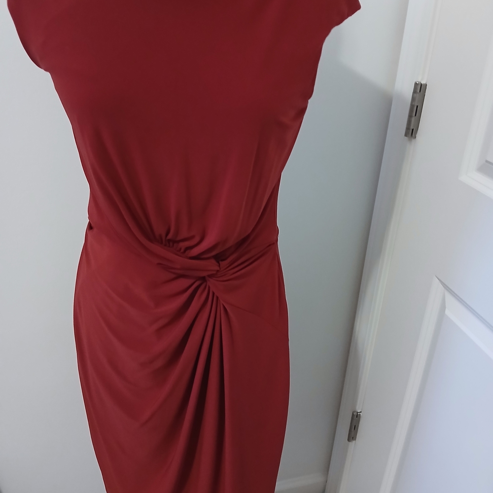 Ralph Lauren Red Asymmetrical Ruched Sheath Dress